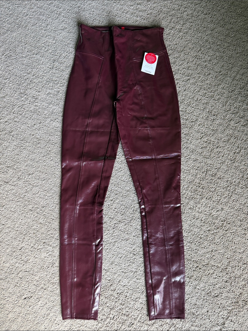 Assets By Spanx Wine Faux Leather High-Rise Leggings